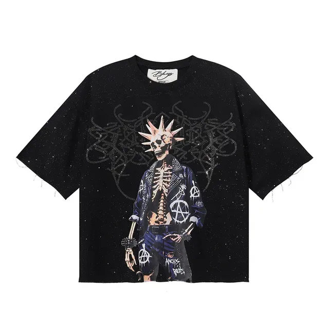 Oversized Graphic-Print Speckled Black T-Shirt 3