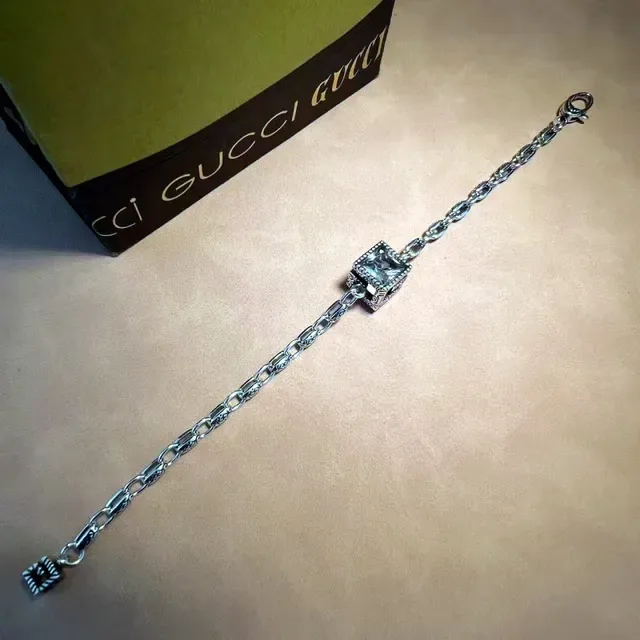 Oxidized Link Chain Square Bezel-Set Stone Necklace 2