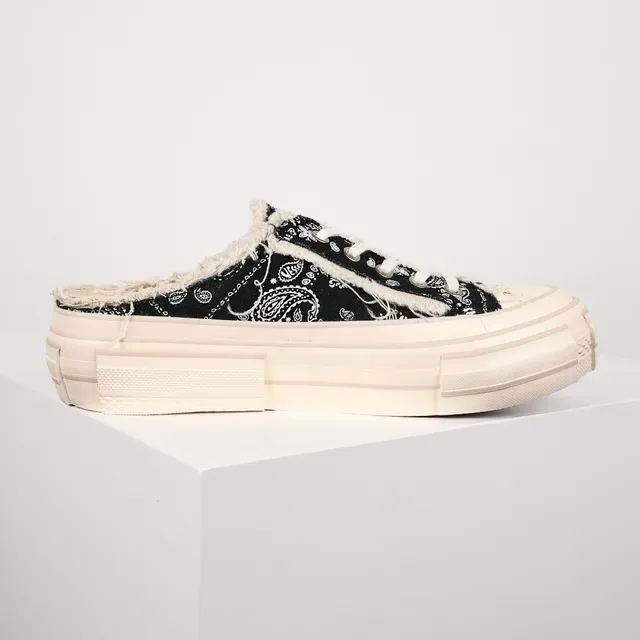 Paisley-Print Frayed Edge Layered Platform Mule Sneaker 7