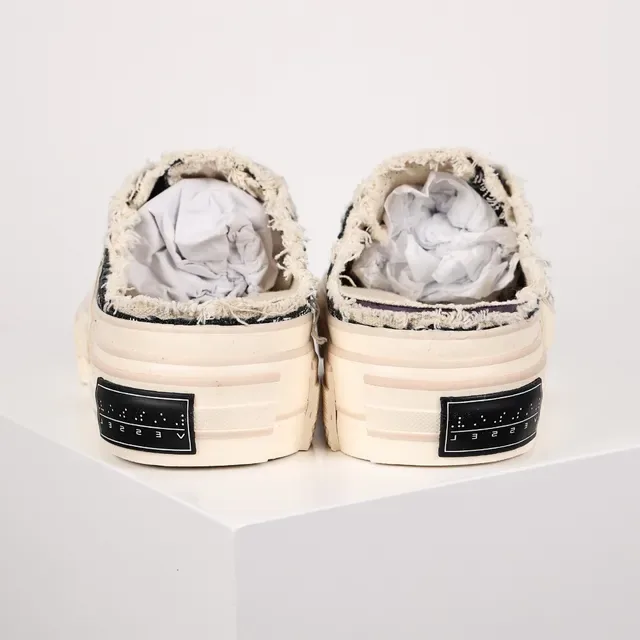 Paisley-Print Frayed Edge Layered Platform Mule Sneaker 8