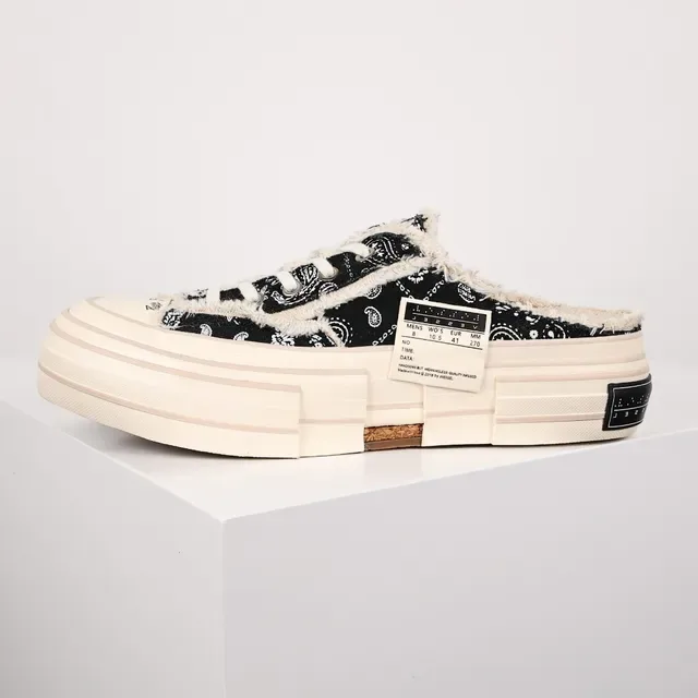 Paisley-Print Frayed Edge Layered Platform Mule Sneaker 9