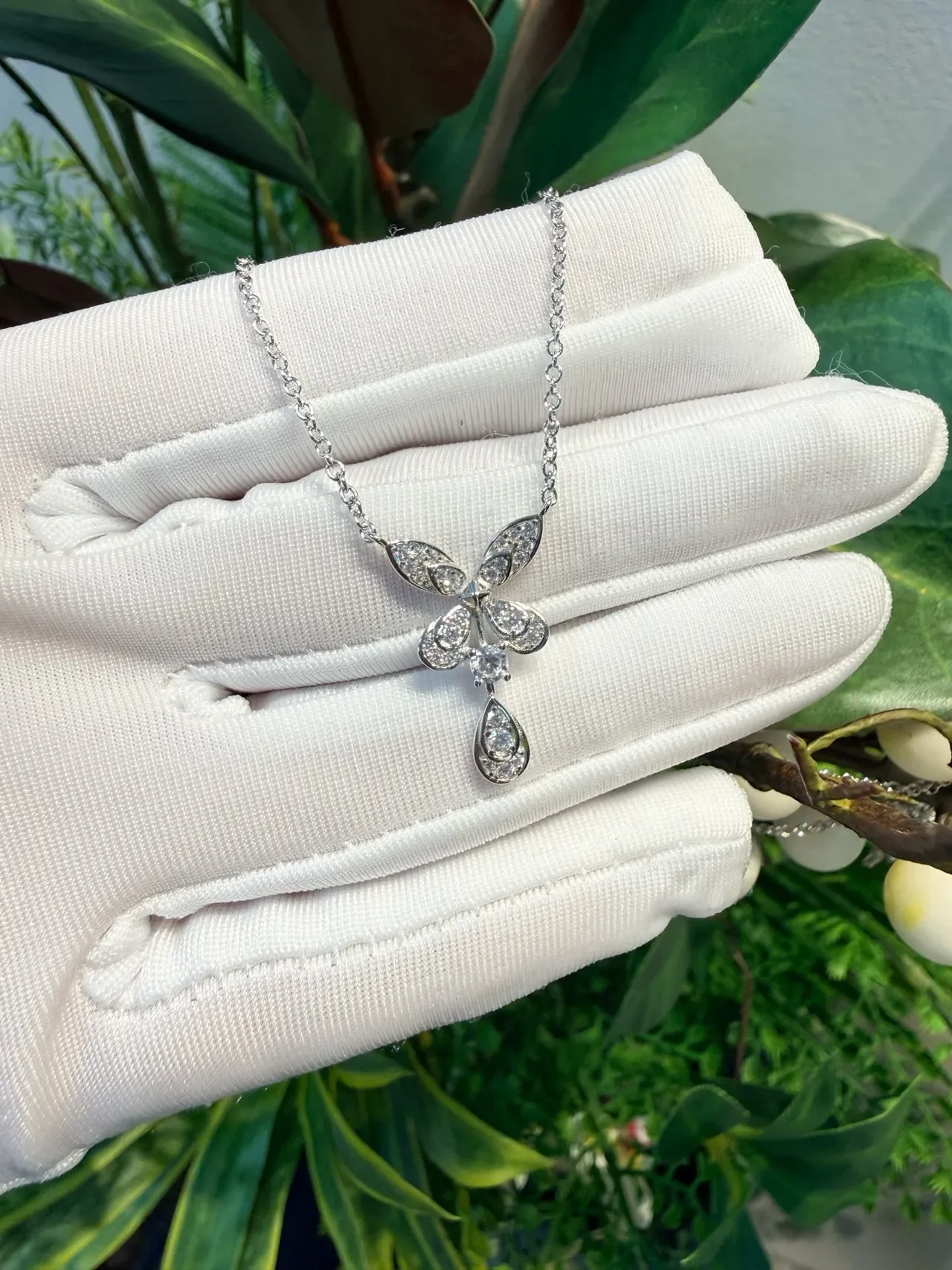 Pavé-Set Floral Teardrop Pendant Necklace 6