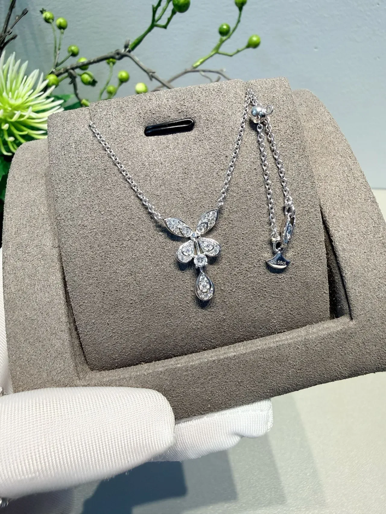 Pavé-Set Floral Teardrop Pendant Necklace 7