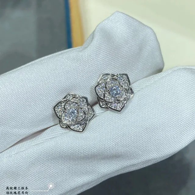 Piaget Rose Collection Pavé Diamond Floral Stud Earrings 6