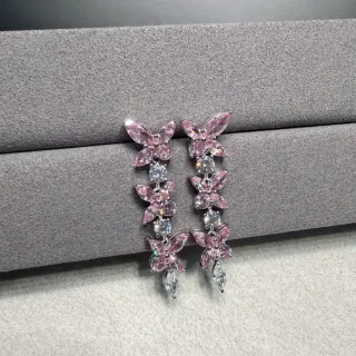 Pink Floral Multi-Tier Dangle Earrings