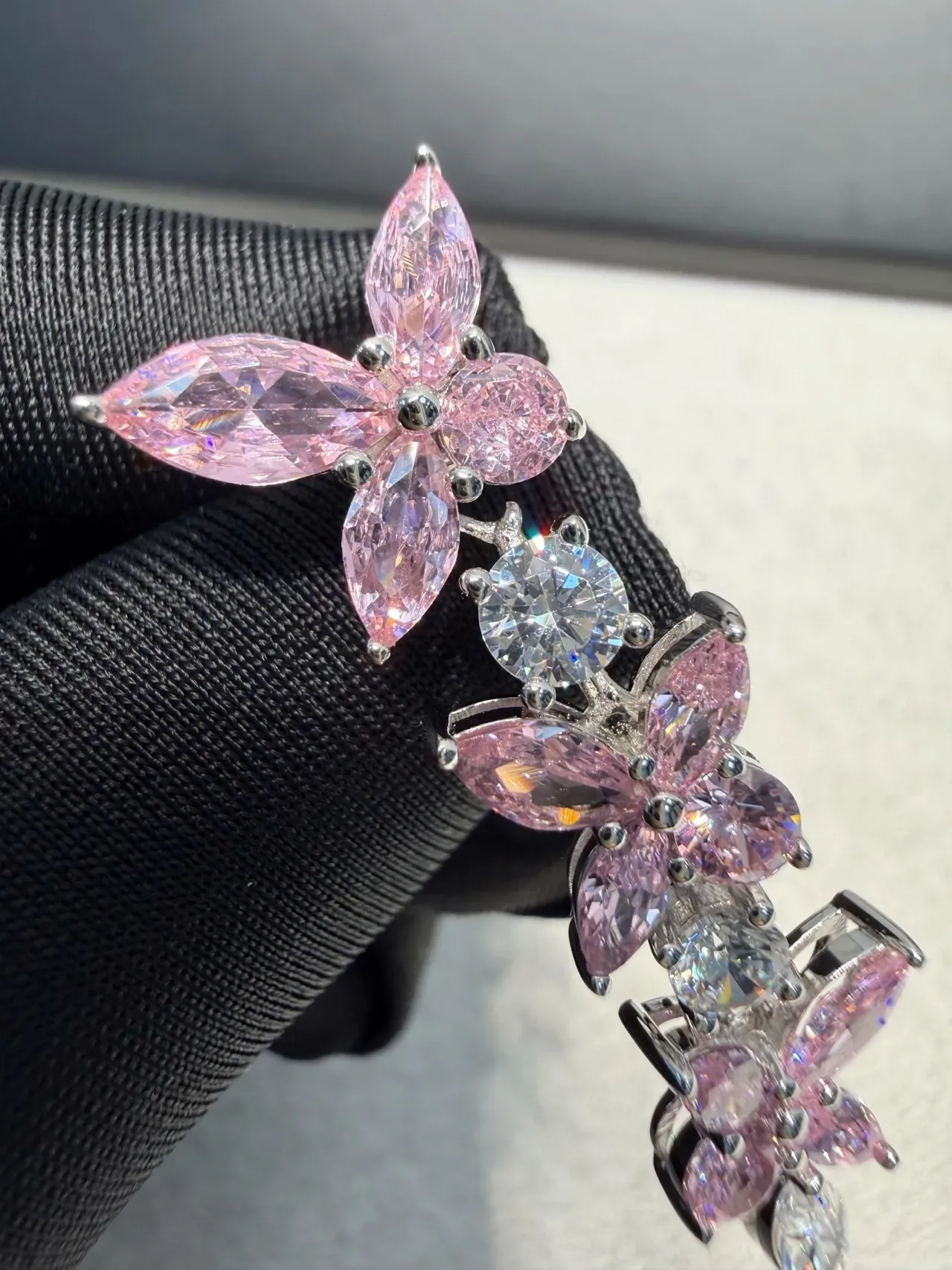 Pink Floral Multi-Tier Dangle Earrings 5