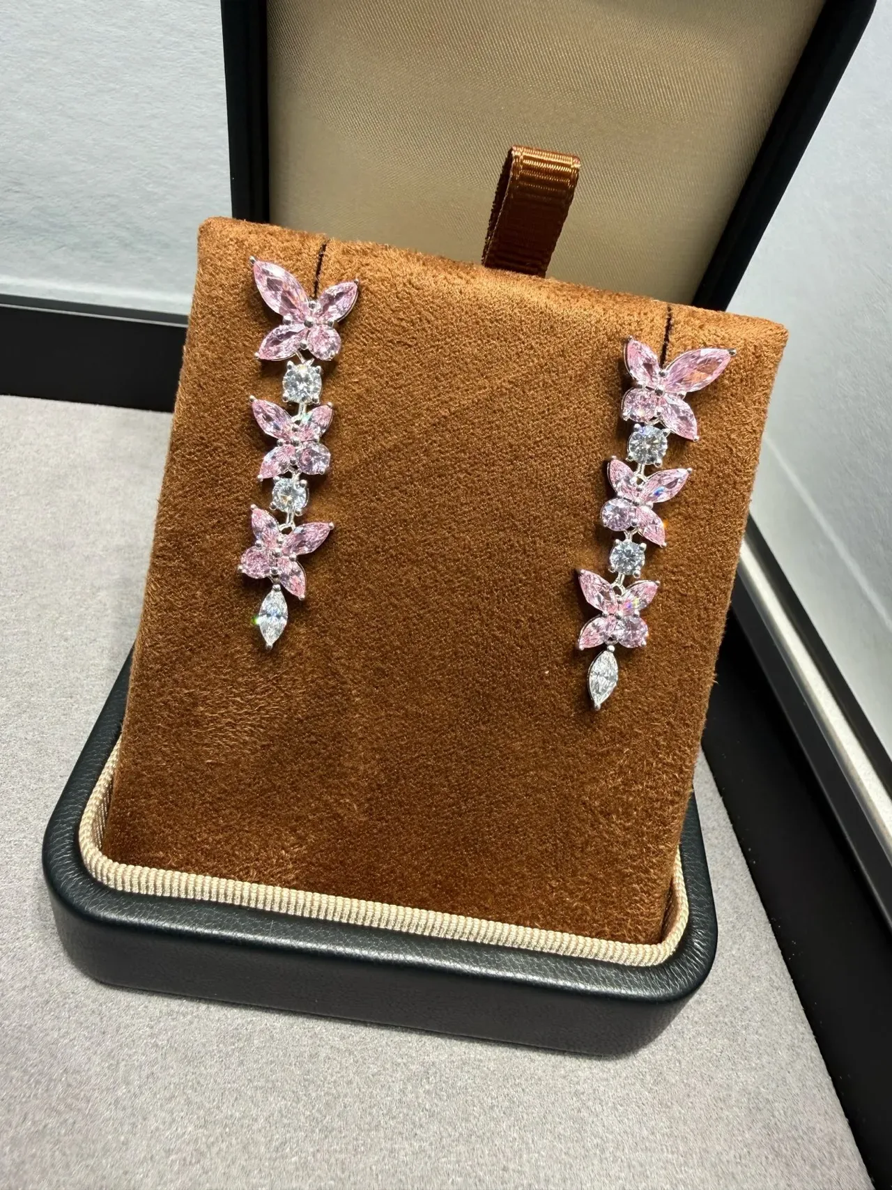 Pink Floral Multi-Tier Dangle Earrings 6