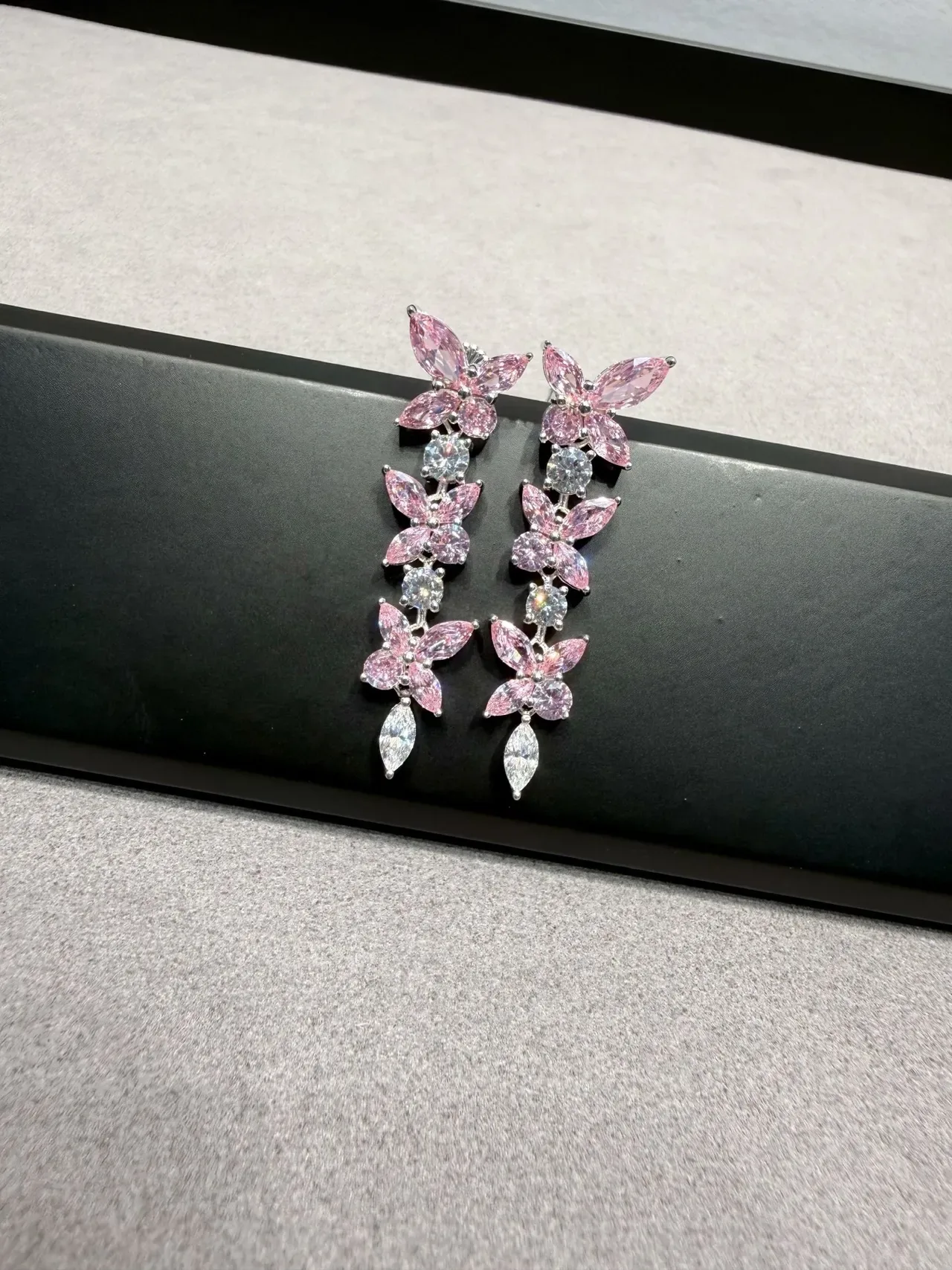 Pink Floral Multi-Tier Dangle Earrings 7