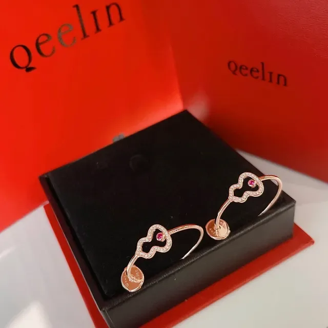 Pink Gold Rose Pavé-Set Earrings 8