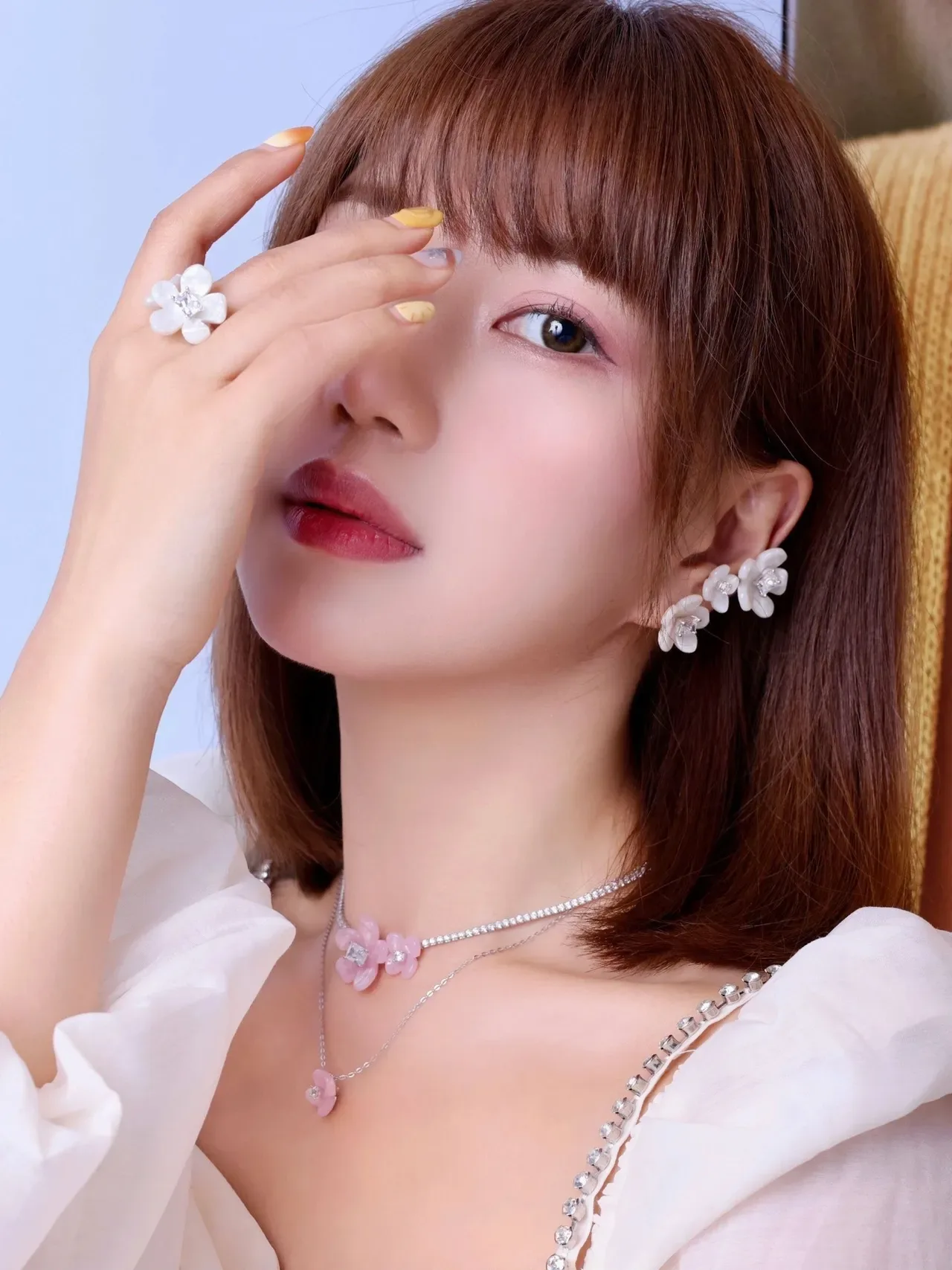 Pink Silver Floral Pendant Layered Design Necklace 6