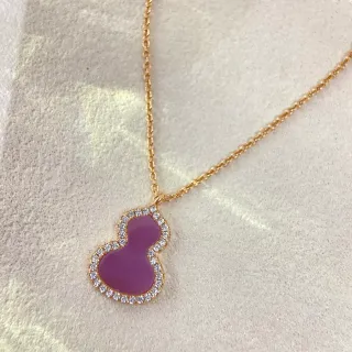 Purple Gold Gourd-Shaped Pendant Pavé-Set Clear Stones Necklace