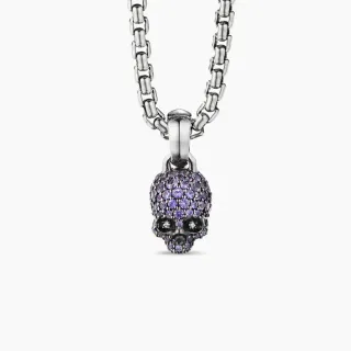 Collier en argent violet Pavé-Set avec pendentif crâne et gemmes