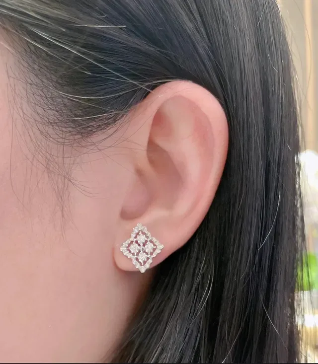 Quatrefoil Filigree Diamond Cluster Stud Earrings 9