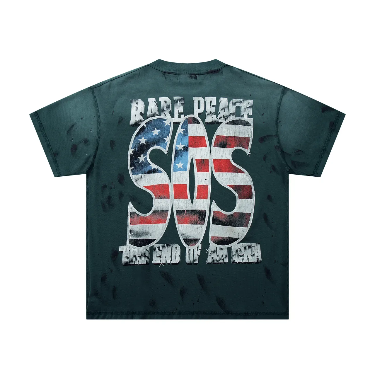 Camiseta gráfica desgastada Rare Peace con Estatua de la Libertad y bandera SOS 4