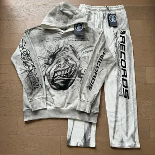 RECORDS Graphic Print Bleach-Wash Tracksuit