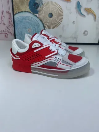 Red and White Layered Overlay Lifestyle Sneakers 3