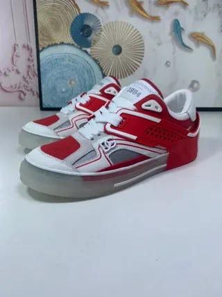 Red and White Layered Overlay Lifestyle Sneakers 5