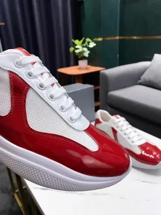 Red and White Patent Leather Mesh Sneakers 3