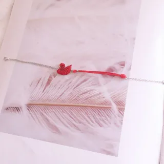 红色水晶天鹅吊坠银链手链