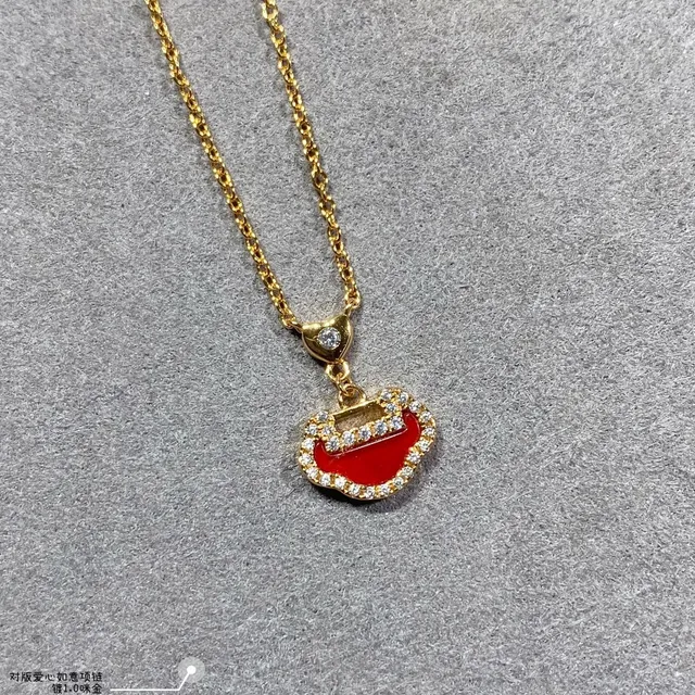 Red Gold Metal Enamel Inlay Necklace 8