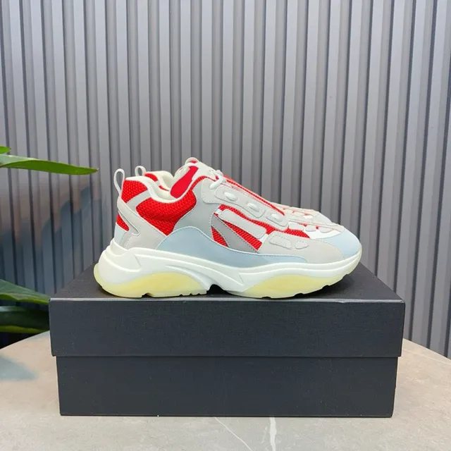 Red Gray Oversized Sole Mesh And Synthetic Panel Construction Chunky Sneakers 2