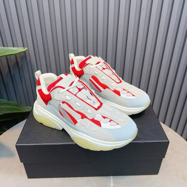Red Gray Oversized Sole Mesh And Synthetic Panel Construction Chunky Sneakers 3
