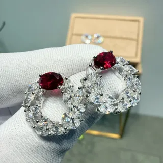 Aros de Plata y Rojo con Gemas Incrustadas