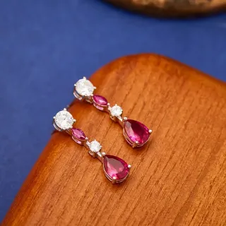 Brincos Vermelho Prata Múltiplas Pedras Gota Linear Peral Gota