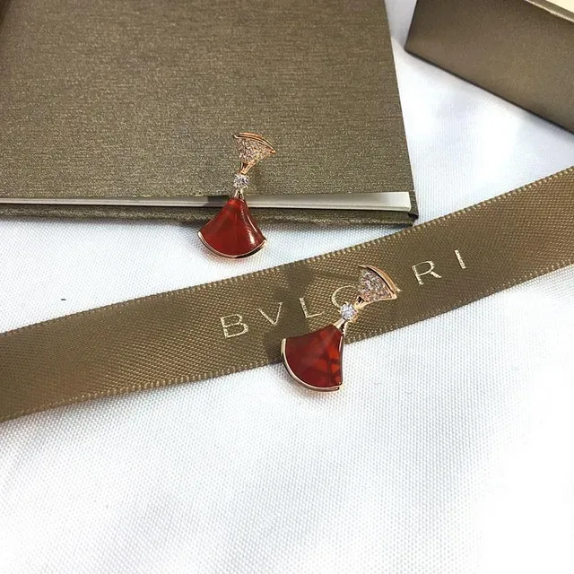 Red White Fan-Shaped Pendant Pavé Crystal Top Earrings 2