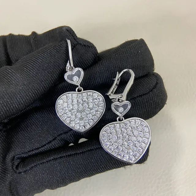 Rose Gold and Silver Tone Pavé Heart Dangling Earrings 4