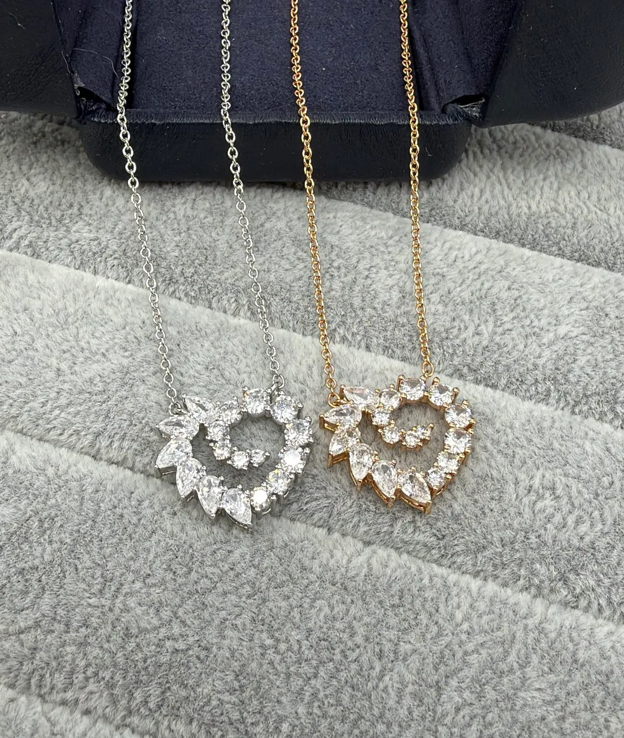 Rose-Gold Tone Heart Crystal Cluster Pendant Necklace 4