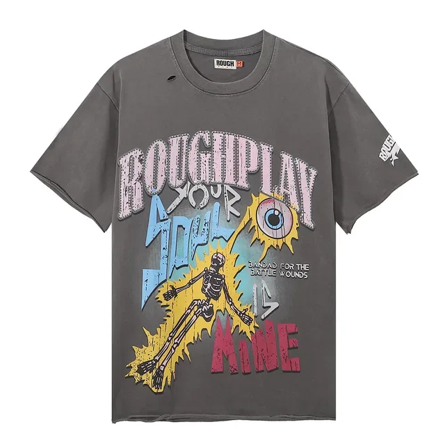 ROUGH Oversized Distressed Graphic-Print T-Shirt 3
