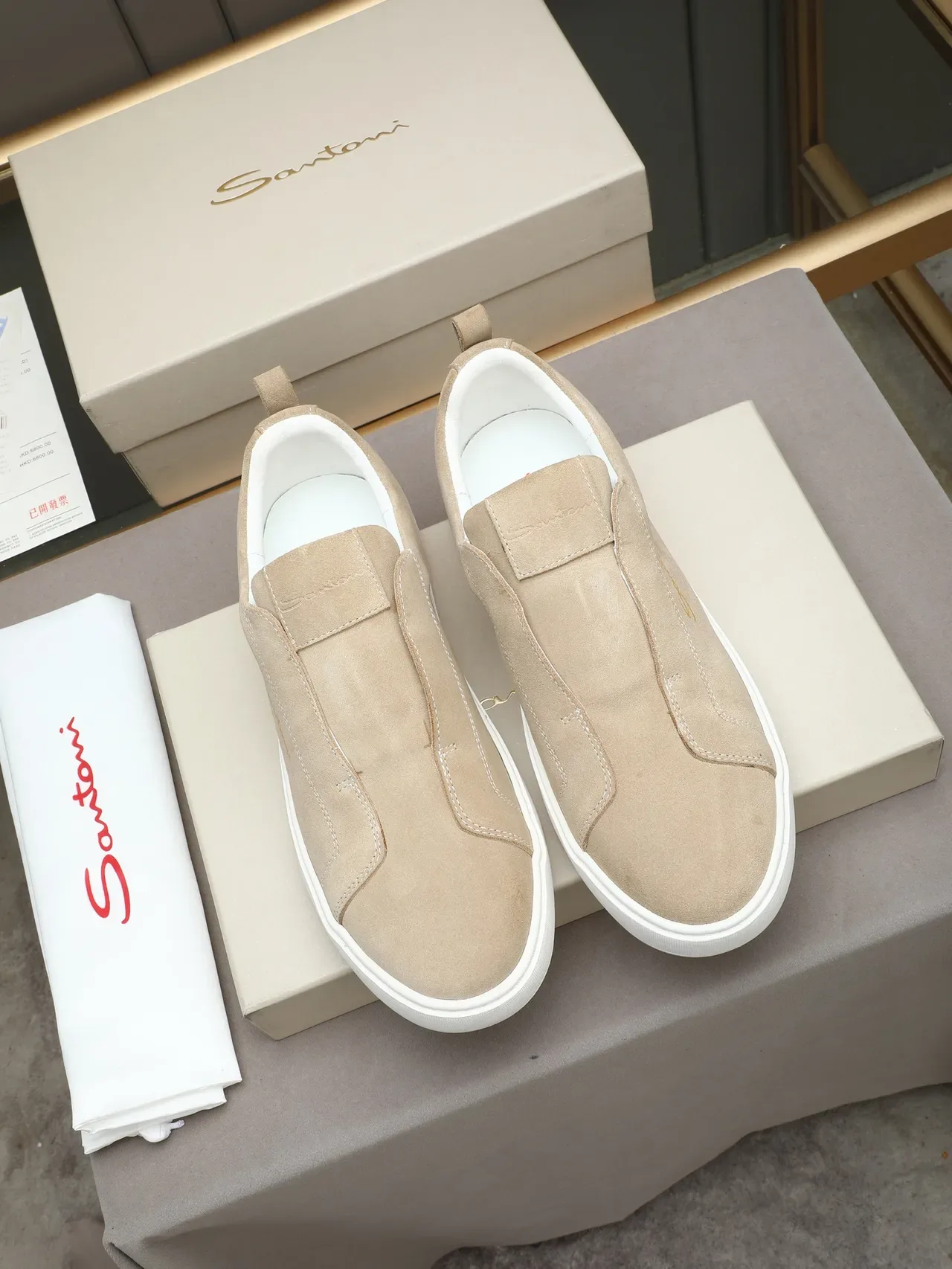 Santoni Beige Suede Slip-On Lifestyle Sneakers 3