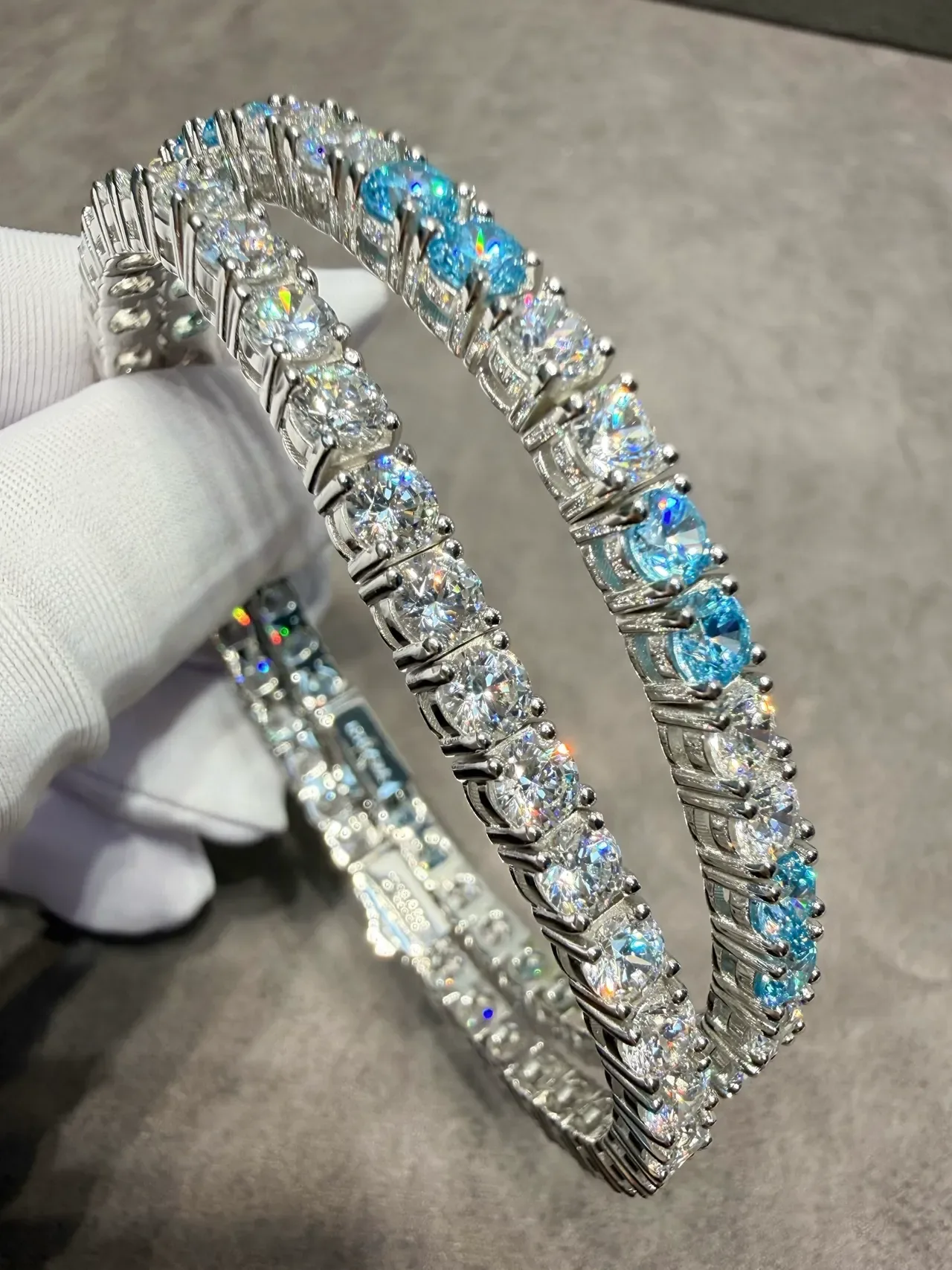 Silver Blue Channel-Set Tennis-Style Bracelet 8