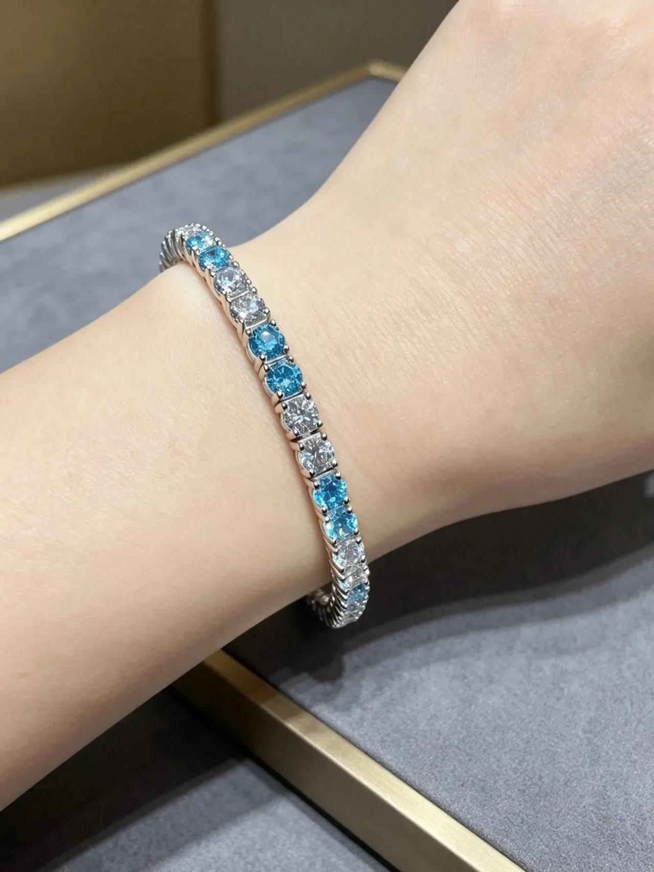 Silver Blue Channel-Set Tennis-Style Bracelet 9