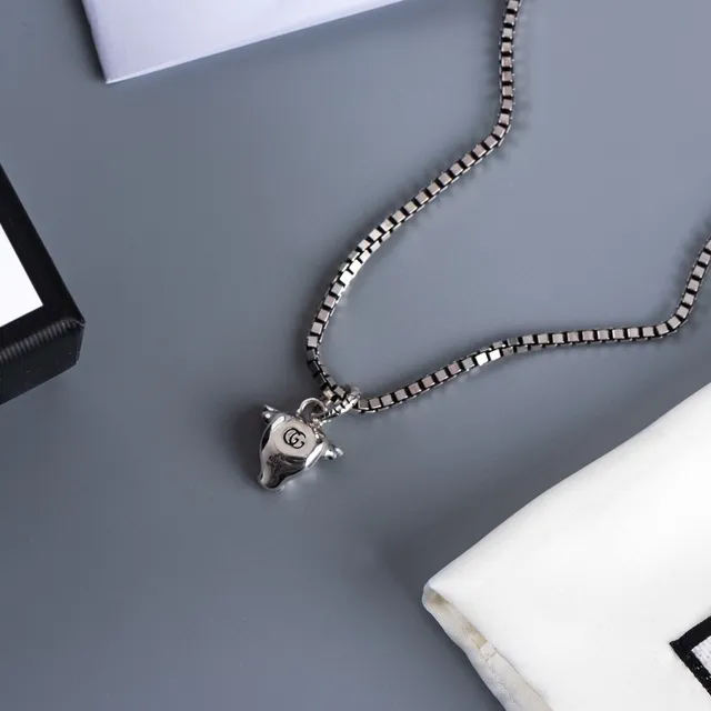 Silver Bull Head Pendant Box Chain Necklace 2