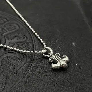 Colar Prata Corrente Bola Pingante Fleur-de-Lis