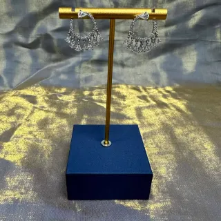 সিলভার গোল্ড হুপ ক্রিস্টাল ডিটেল্ড কানের দুল