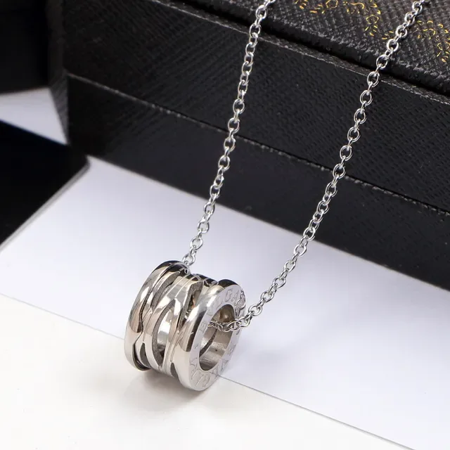 Silver Gold Multi-Ring Cylindrical Pendant Metallic Chain Necklace 6
