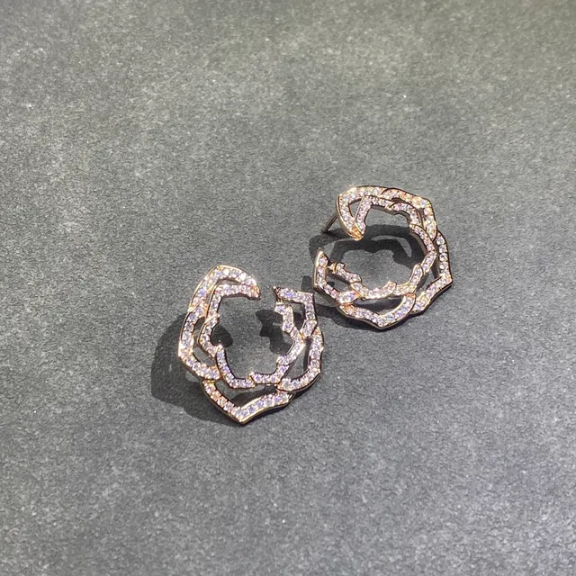 Silver Gold Openwork Geometric Pave-Set Crystals Earrings 4