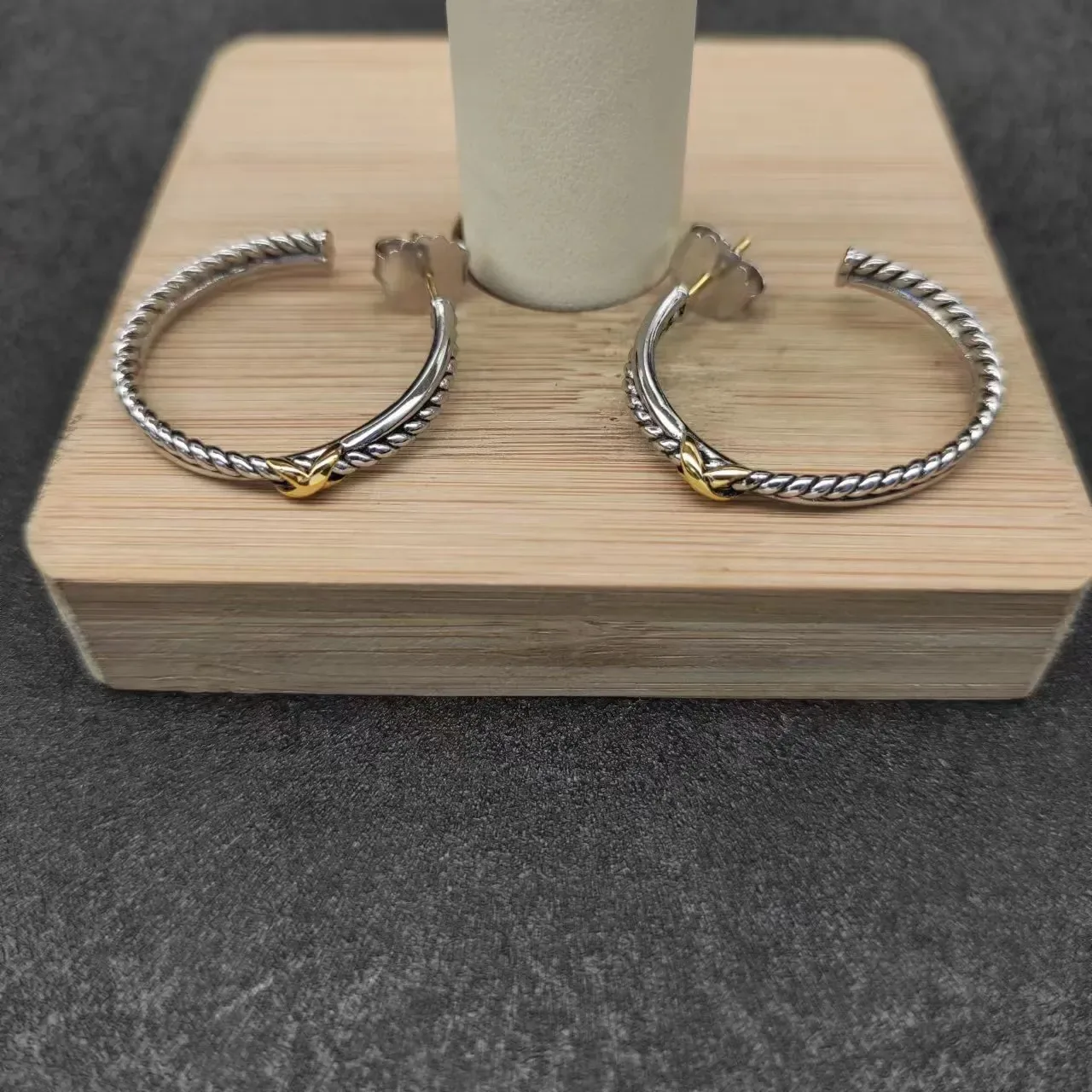 Silver Gold Rope-Twist Texture Open Hoop Design Earrings 3