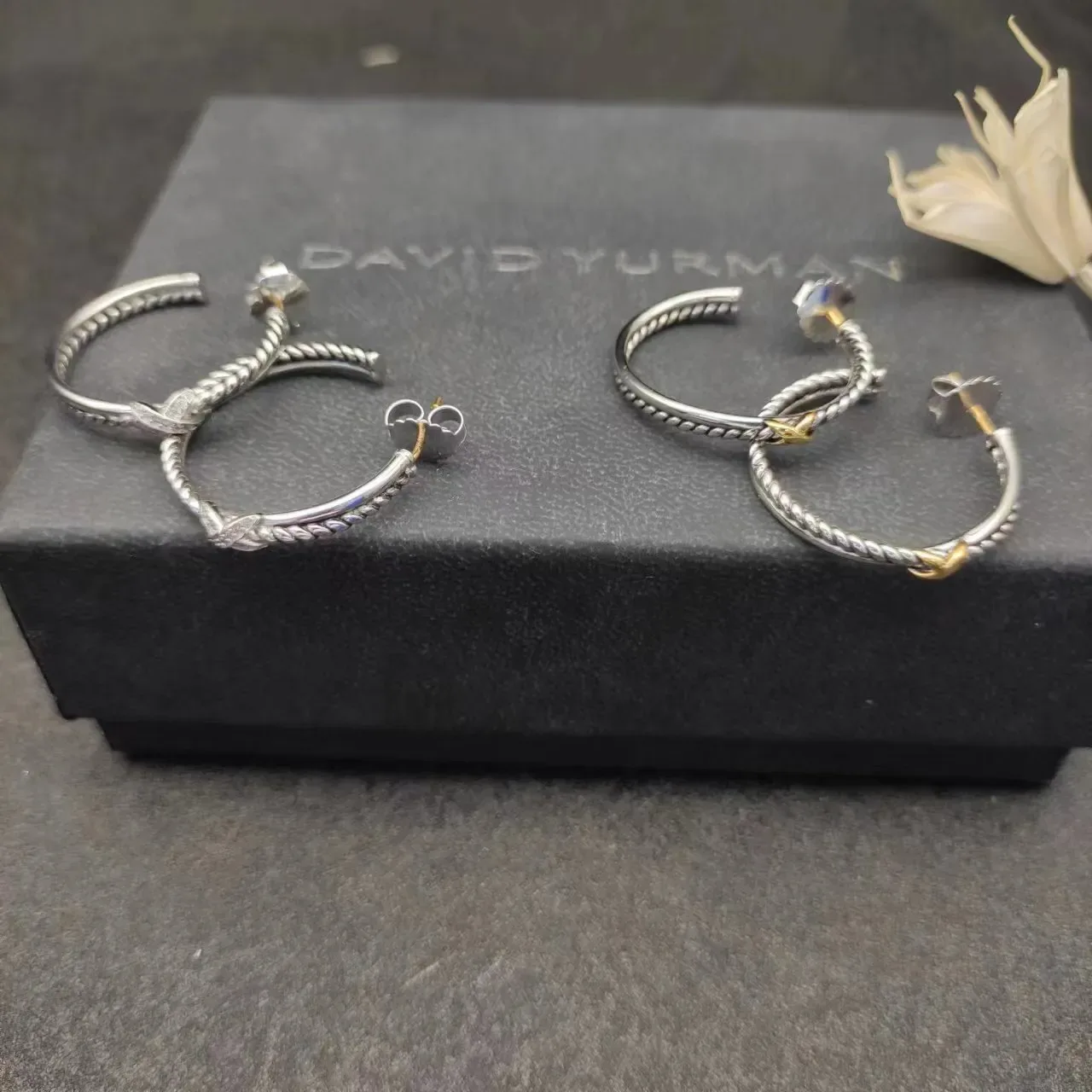 Silver Gold Rope-Twist Texture Open Hoop Design Earrings 4