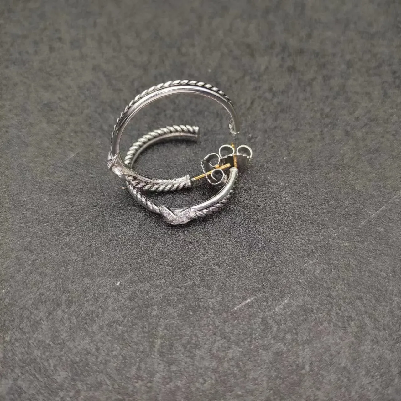 Silver Gold Rope-Twist Texture Open Hoop Design Earrings 6