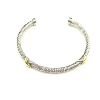Pulsera Abierta de Cable Trenzado Plata y Oro