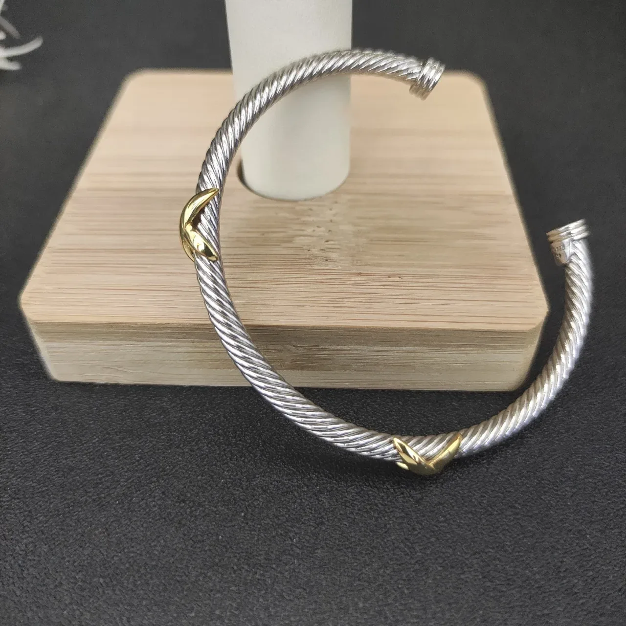 Silver Gold Twisted Cable Open Cuff Bracelet 7