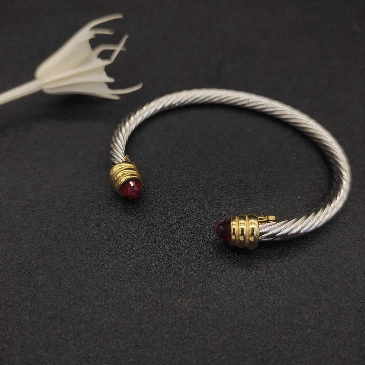 Silver Gold Twisted Cable Two-Tone Metal Bracelet 9