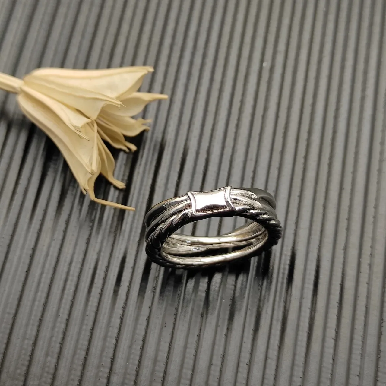 Silver Gold Twisted Rope Band Pavé Diamond Ring 5
