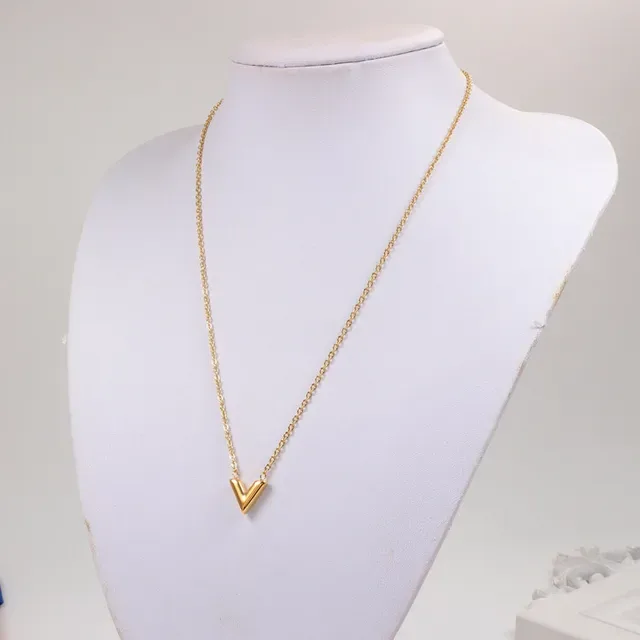 Silver Gold V-Shaped Pendant Fine Link Chain Necklace 2