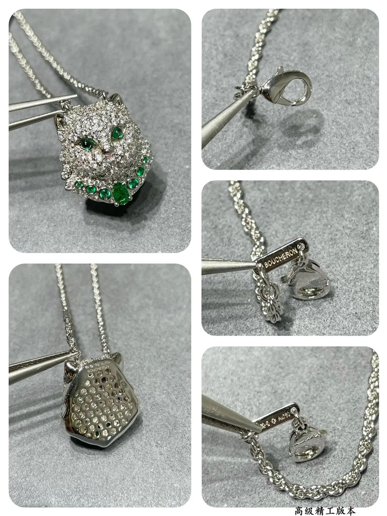 Prateado Verde Cat-Head pingente Pavé-Set pedras transparentes colar 4