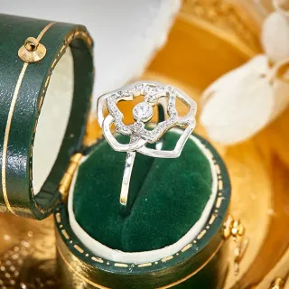 সিলভার সবুজ ফুল খোলা Pavé-Set পাথর আংটি
